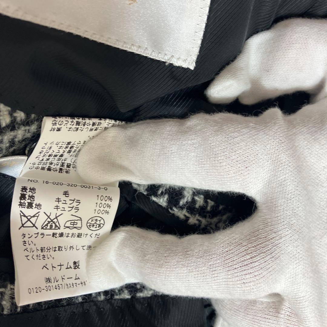 極美品エディフィス ステンカラーコート マキシ丈ハリスツイード 千鳥柄 グレーM