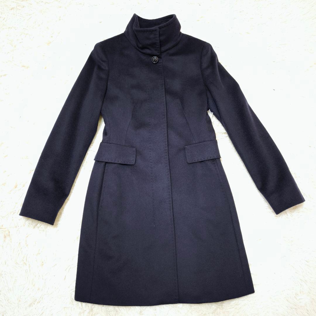 未使用級 マックスマーラ MaxMara ウロコカシミヤタッチ ロングコート黒
