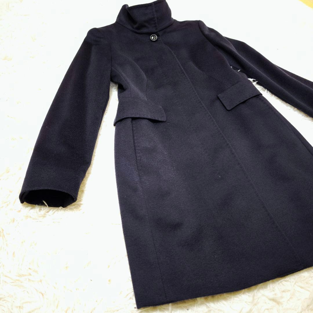未使用級 マックスマーラ MaxMara ウロコカシミヤタッチ ロングコート黒