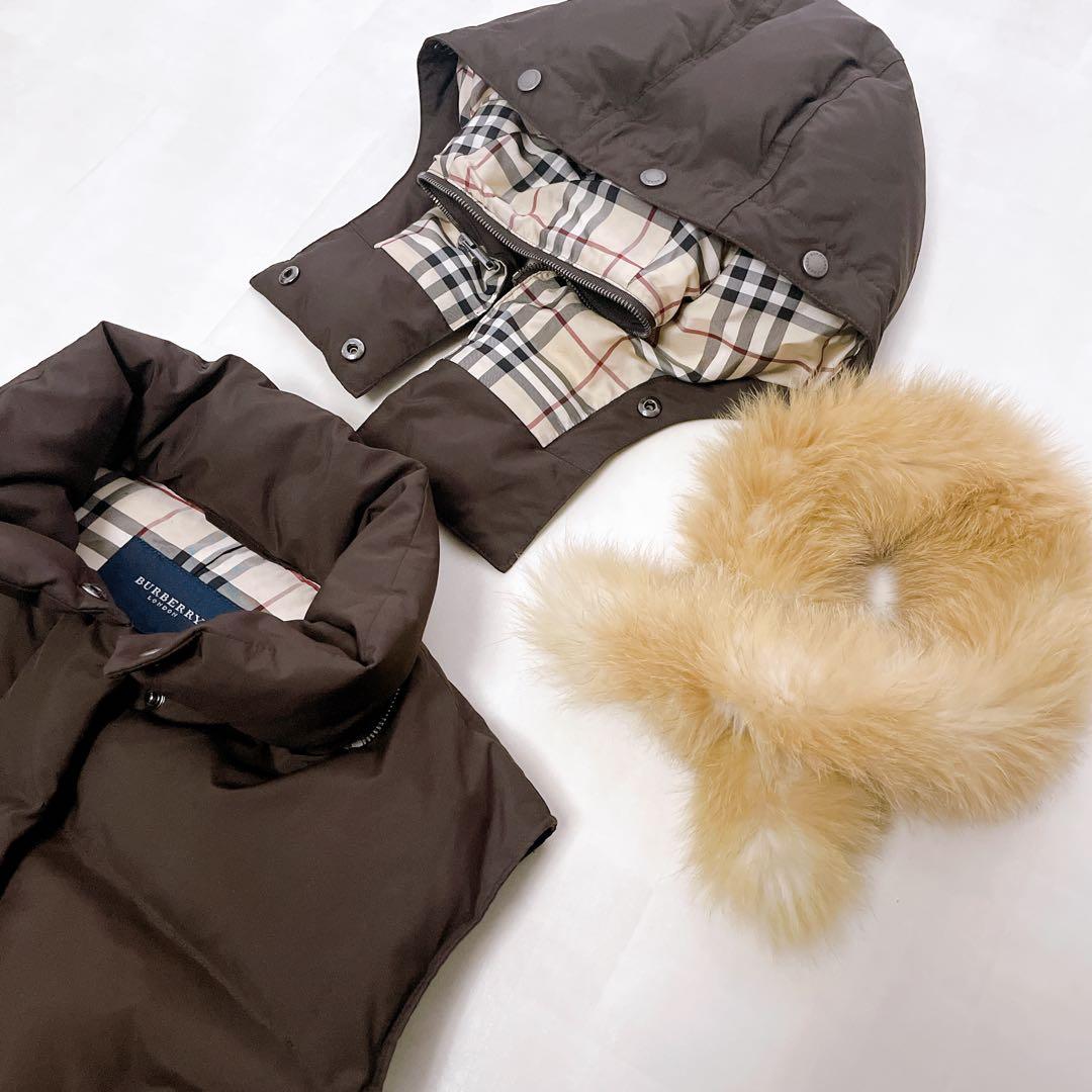 美品✨バーバリーロンドン ダウンベスト 3way ノバチェック フォックスファー