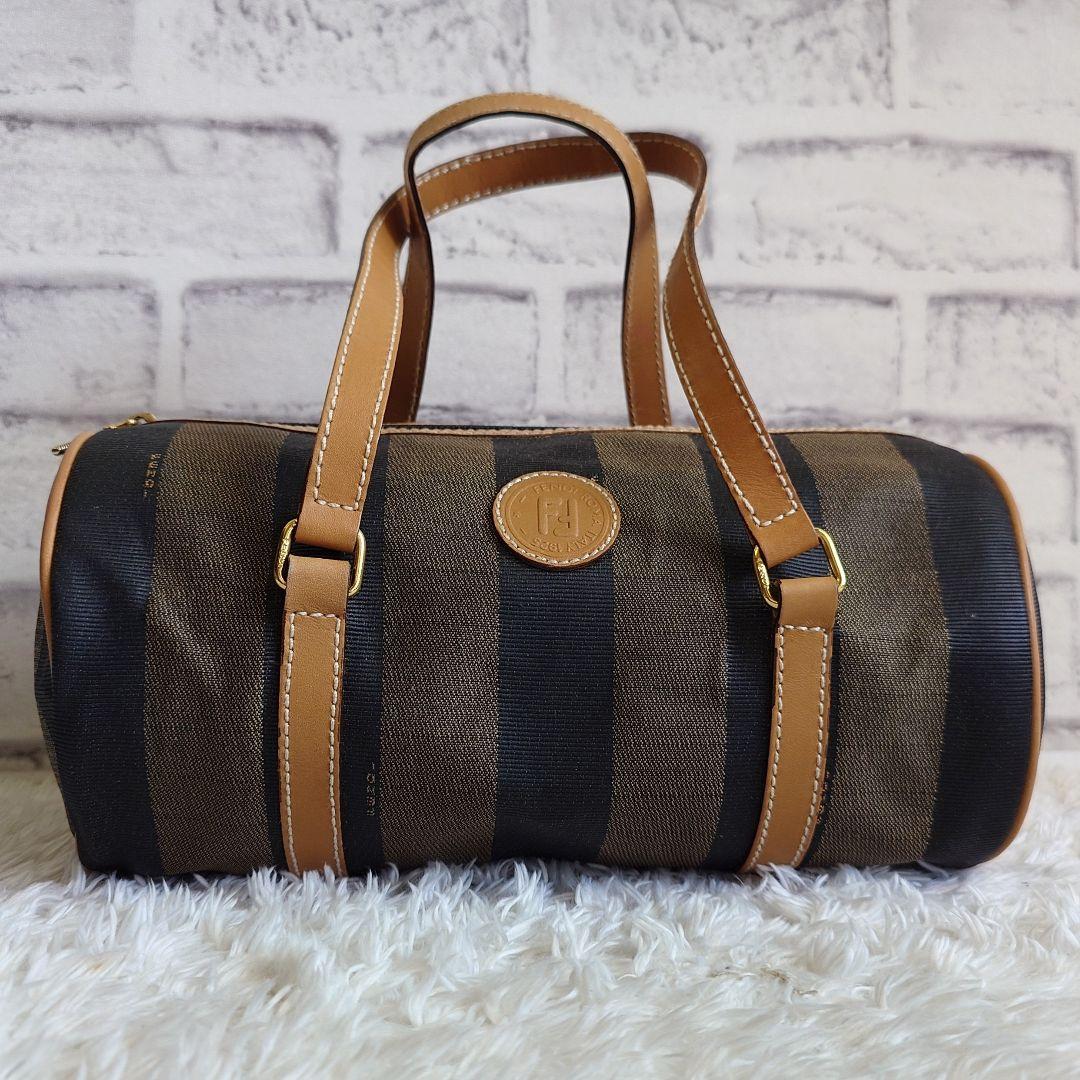 フェンディ ミニ ボストン ペカン柄 FF 型押しロゴ ハンドバッグ 男女兼用