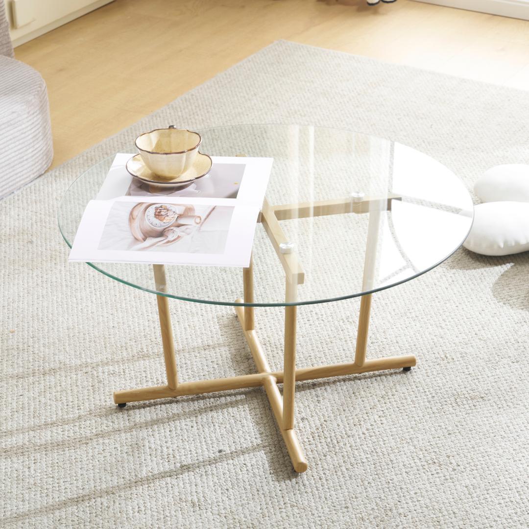 円型テーブル ローテーブル 幅70x奥70x高さ37cm 組立簡単 ナチュラル色