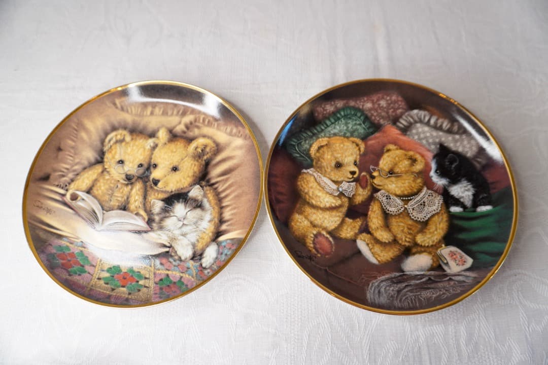 Franklin Mint テディベア 猫 絵皿 セット コレクションプレート