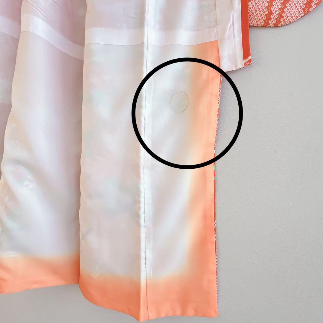 七五三　長着帯セット ７歳女の子 オレンジ地　ちりめん　 源氏車 52697