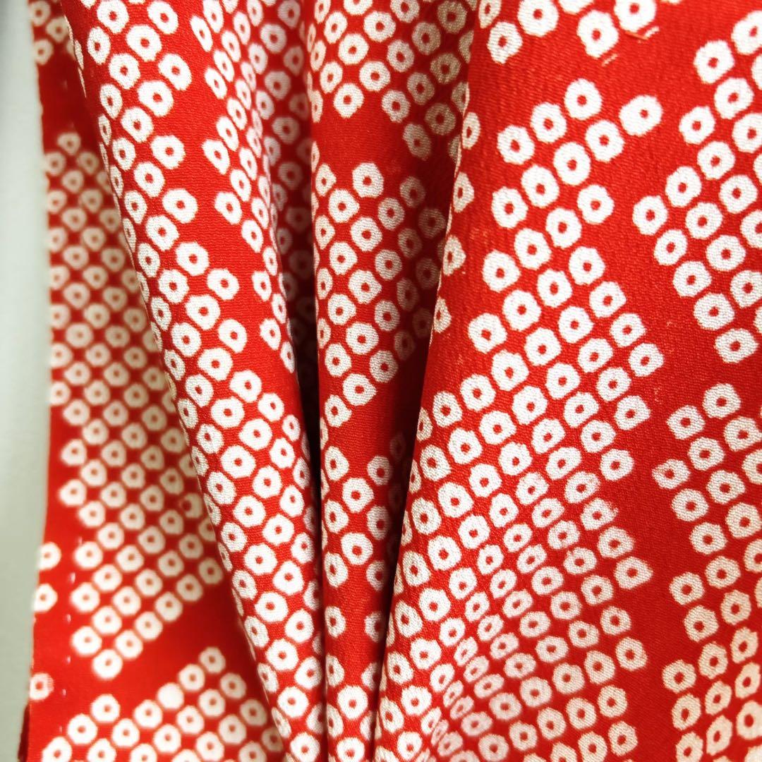 七五三　長着帯セット ７歳女の子 オレンジ地　ちりめん　 源氏車 52697