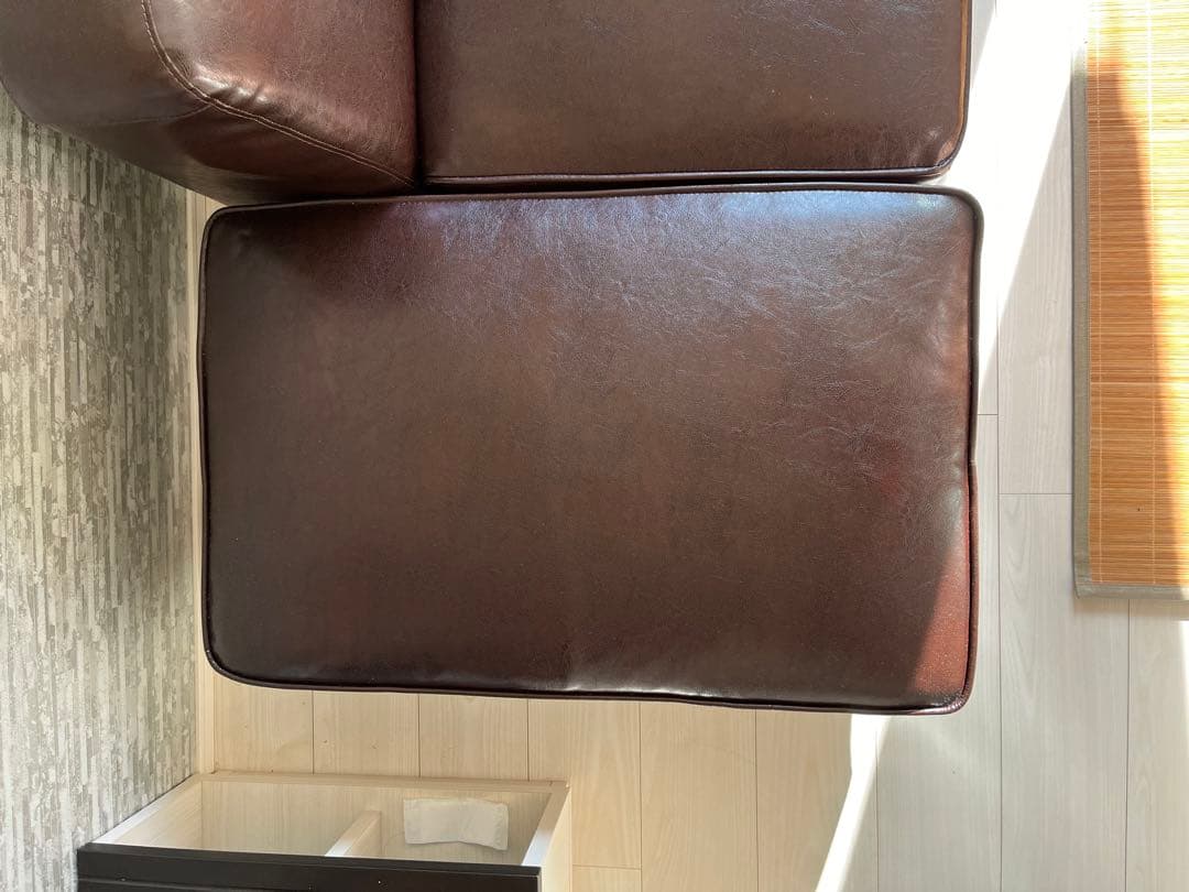 レザー風ブラウンソファ　2人掛け　【本体】※オットマンと合わせて購入お願いします