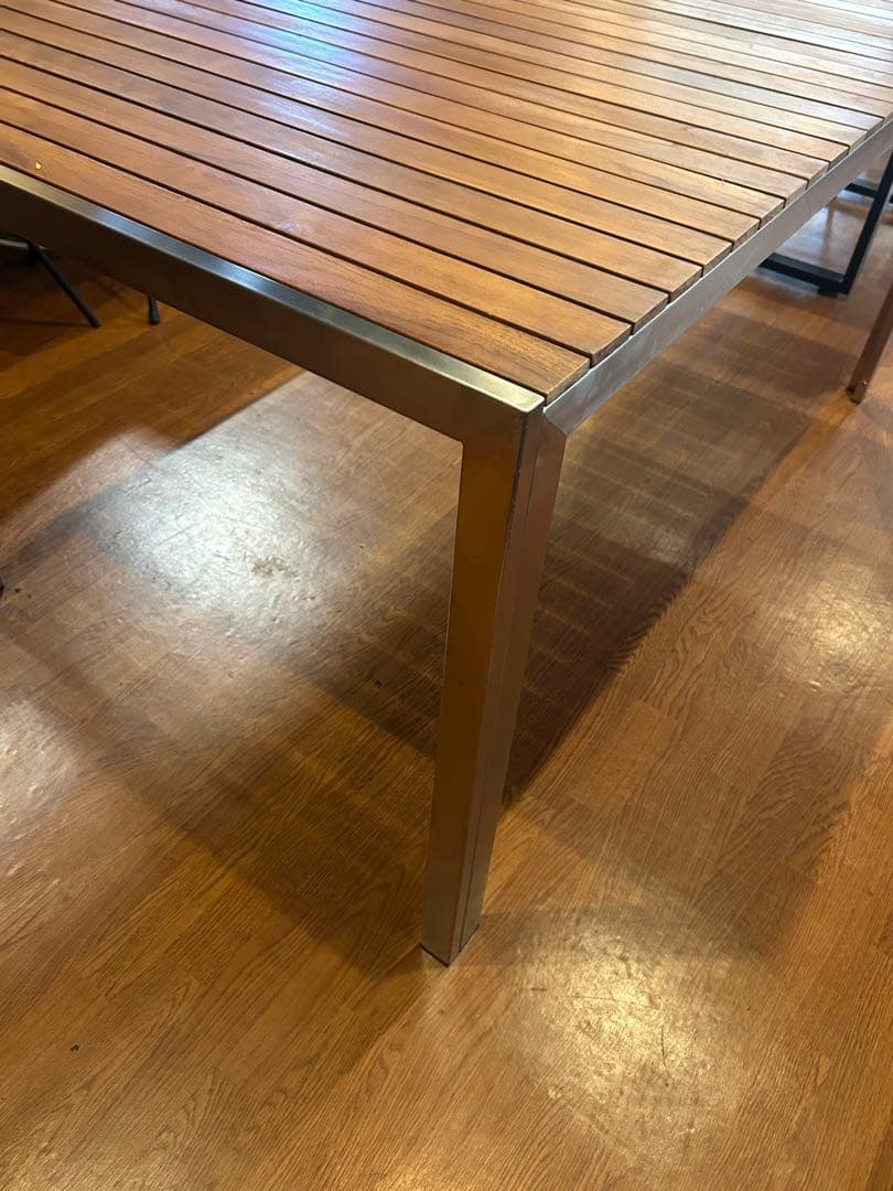 【美品】タカショー｜ガーデンテーブル｜チーク&ステンレス（チェア2個付）