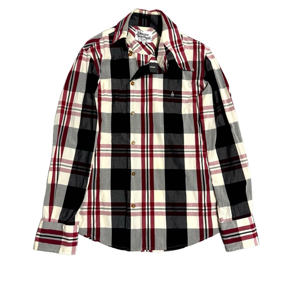 美品 ヴィヴィアン アシンメトリー オーブロゴ チェック シャツ 長袖