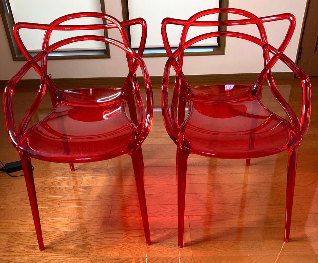 【椅子 クリアレッド】 2脚セット /ジェネリックチェア / ダイニングチェア