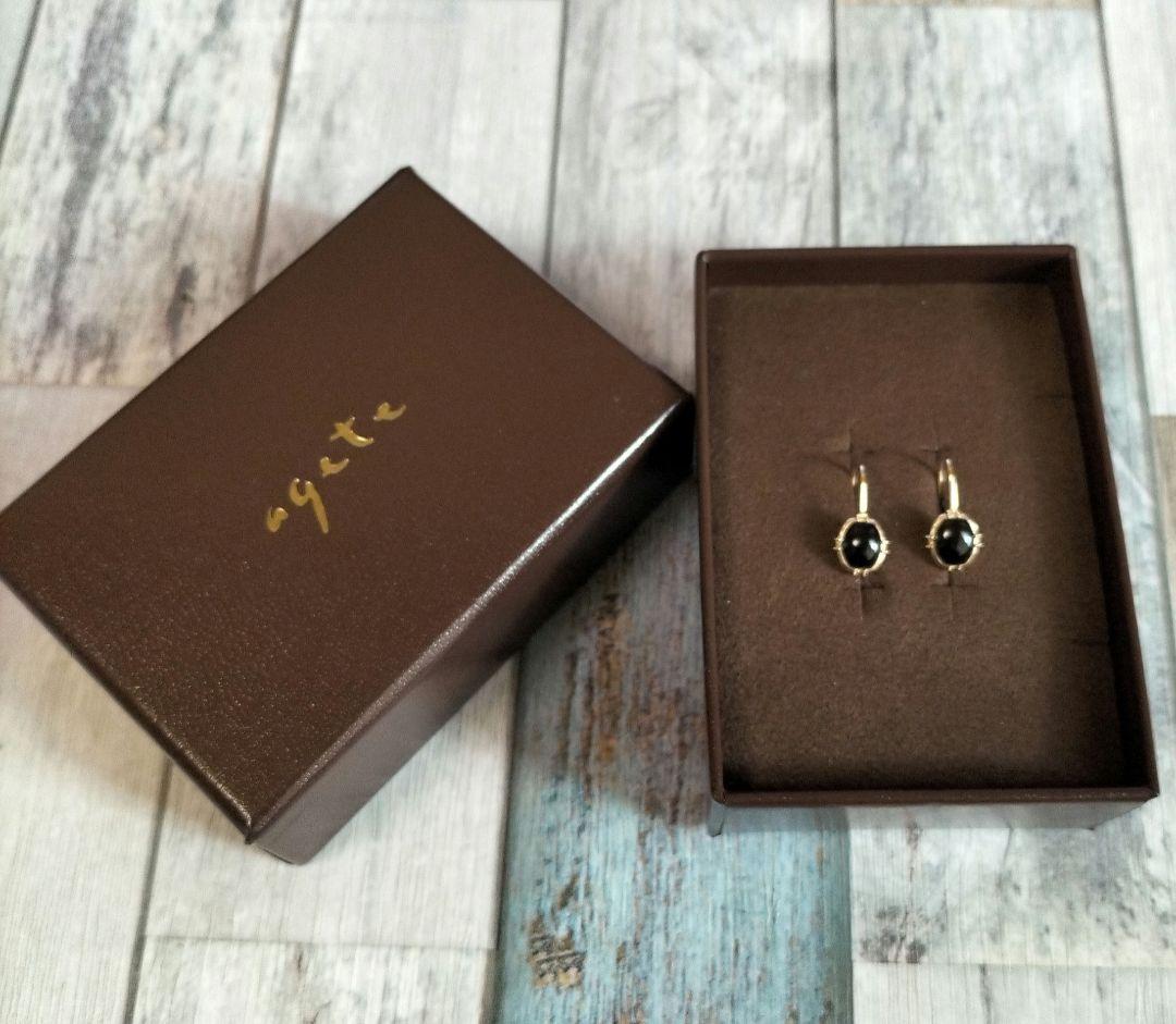 ●希少・完売品●agete【アガット】K10イエローゴールド　黒石　フックピアス