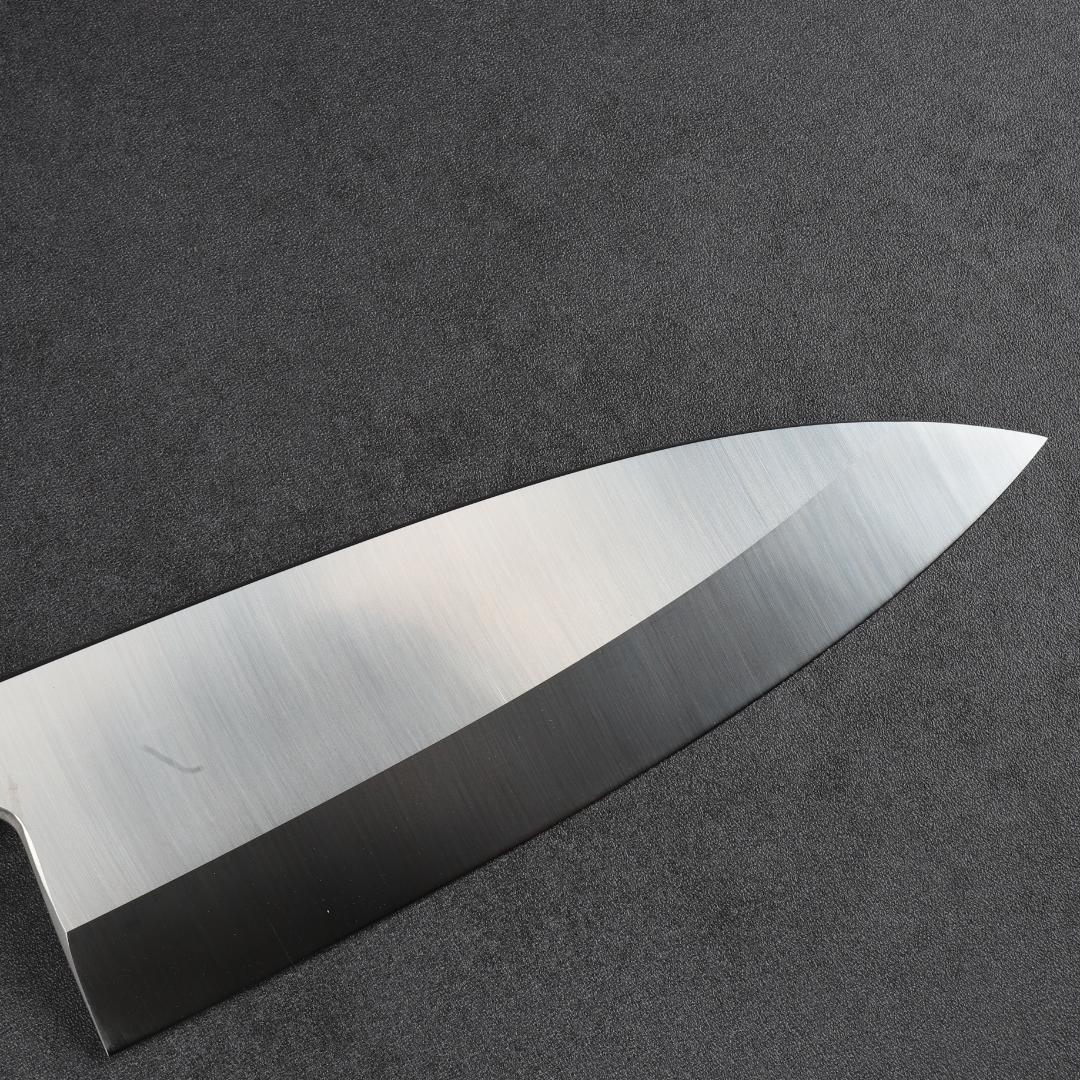 6943 出刃包丁 5寸 刺身包丁 本出刃 和包丁 黒檀黒水牛角二本銀巻八角柄