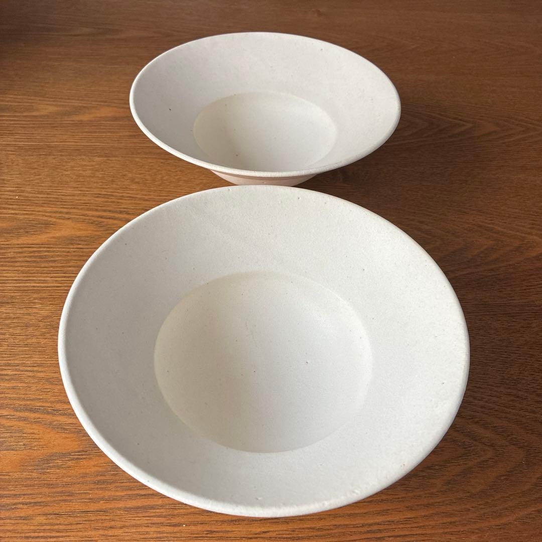 船串篤司さんの白釉プレートリムボウル2点　新品、未使用