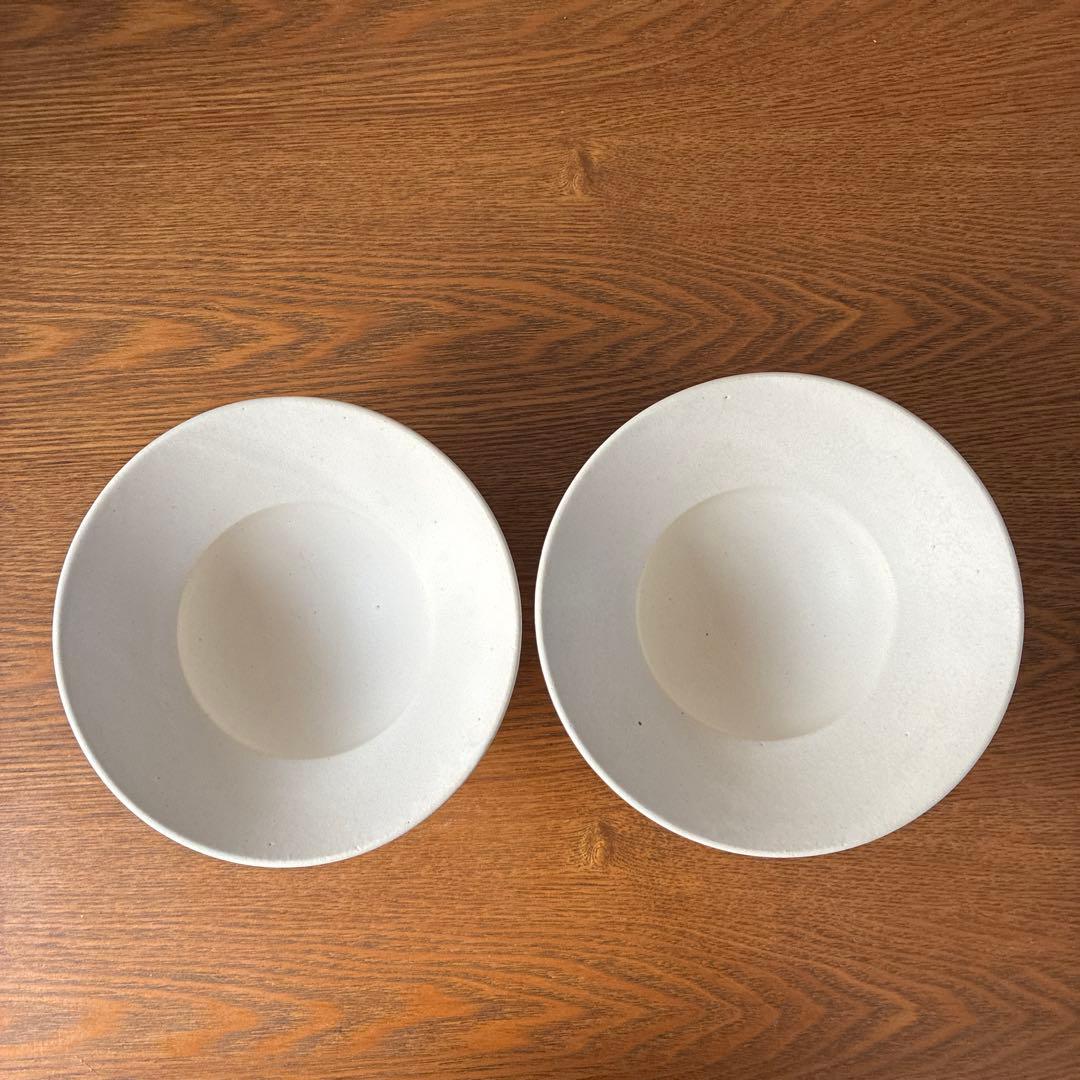 船串篤司さんの白釉プレートリムボウル2点　新品、未使用