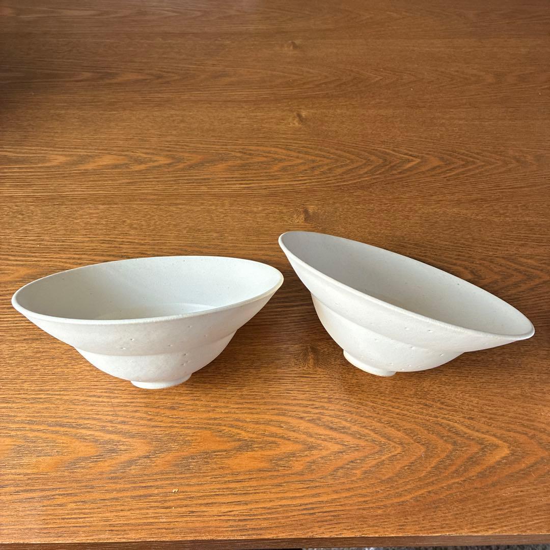 船串篤司さんの白釉プレートリムボウル2点　新品、未使用