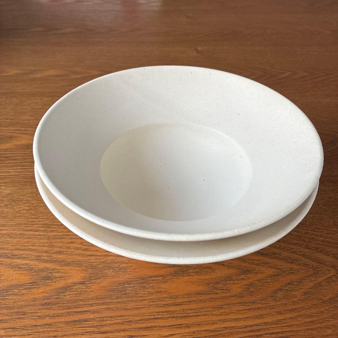 船串篤司さんの白釉プレートリムボウル2点　新品、未使用