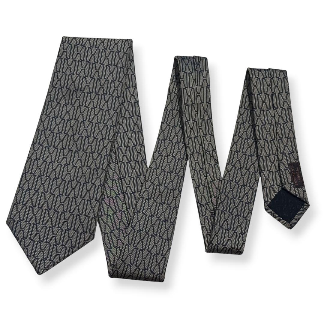 良品✨HERMES ネクタイ　エルメス　ファソネ　H柄　ジャガード　グレー