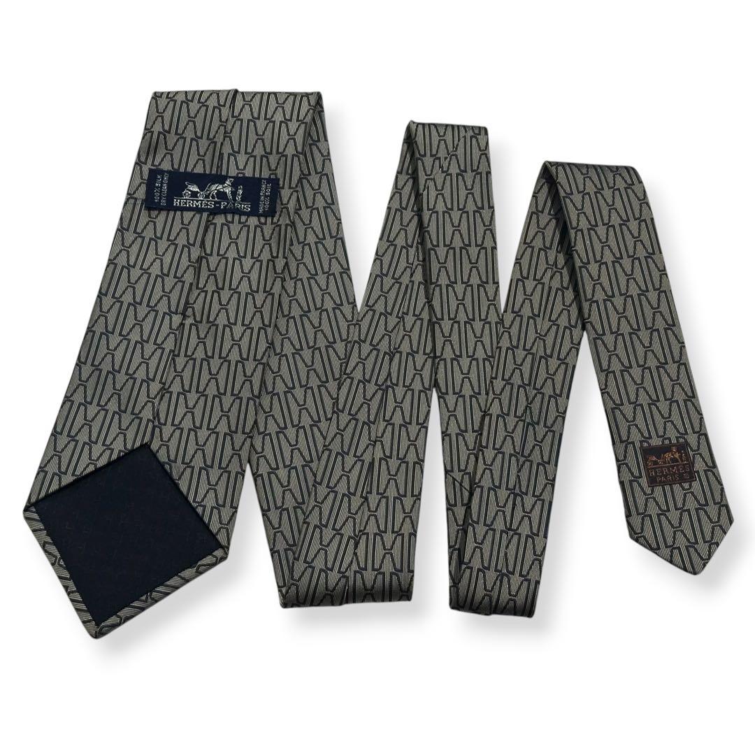 良品✨HERMES ネクタイ　エルメス　ファソネ　H柄　ジャガード　グレー