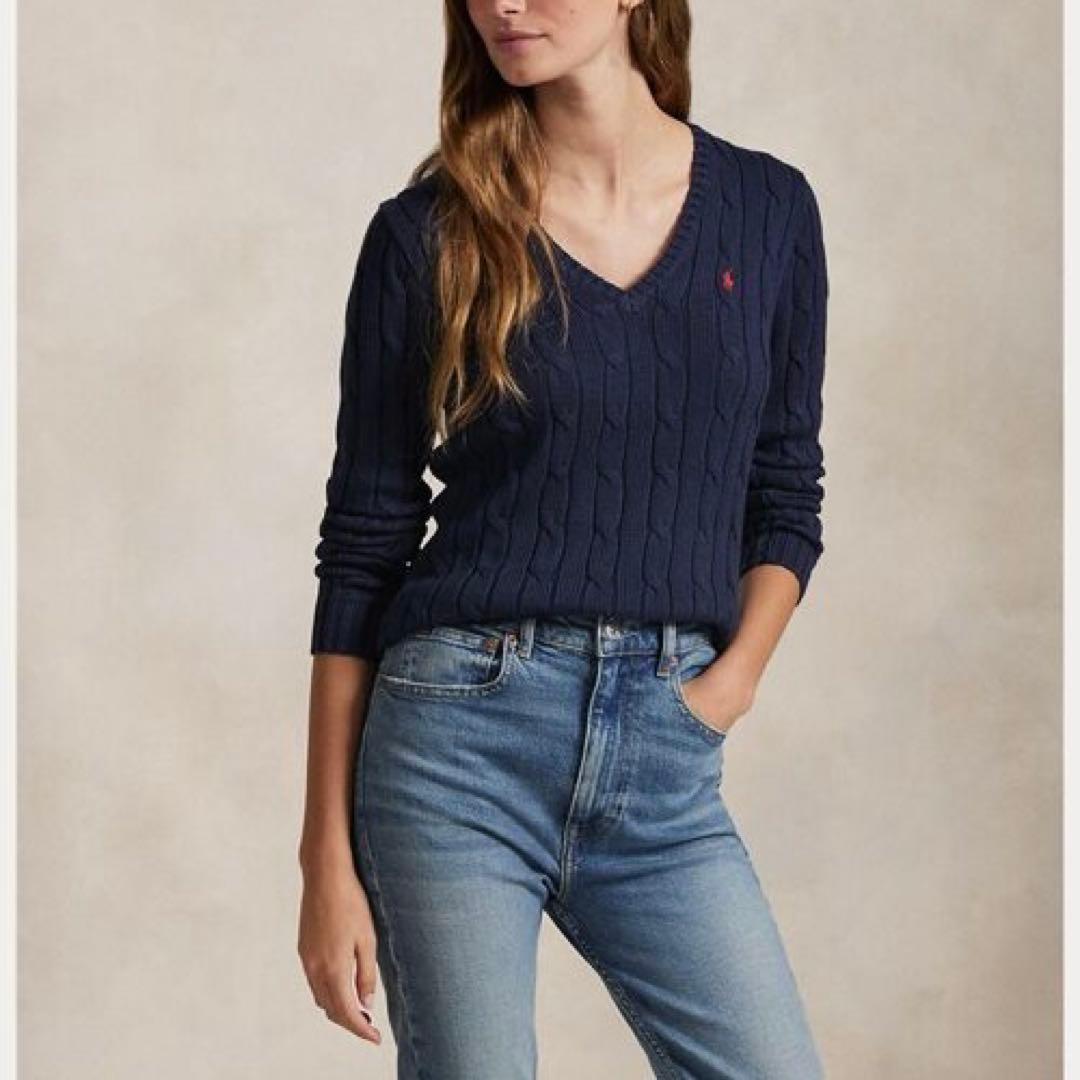 POLO RALPH LAUREN ケーブルニットコットン Vネック セーター