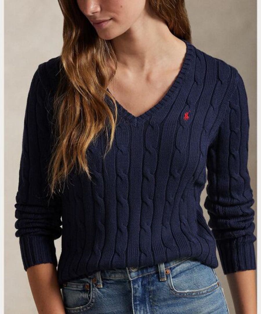 POLO RALPH LAUREN ケーブルニットコットン Vネック セーター