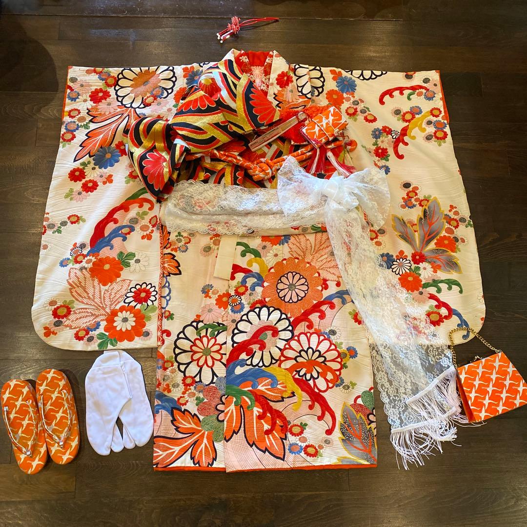 アンティーク 七五三 七歳 大きめ 大正ロマン 着物 帯 小物一式 フルセット