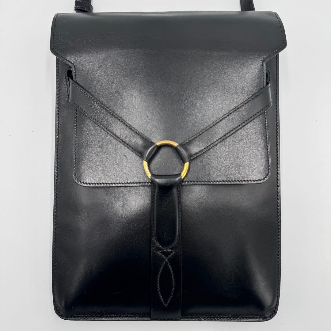 HERMES エルメス レザー ウエストバッグ ボディバッグ ブラック O刻印