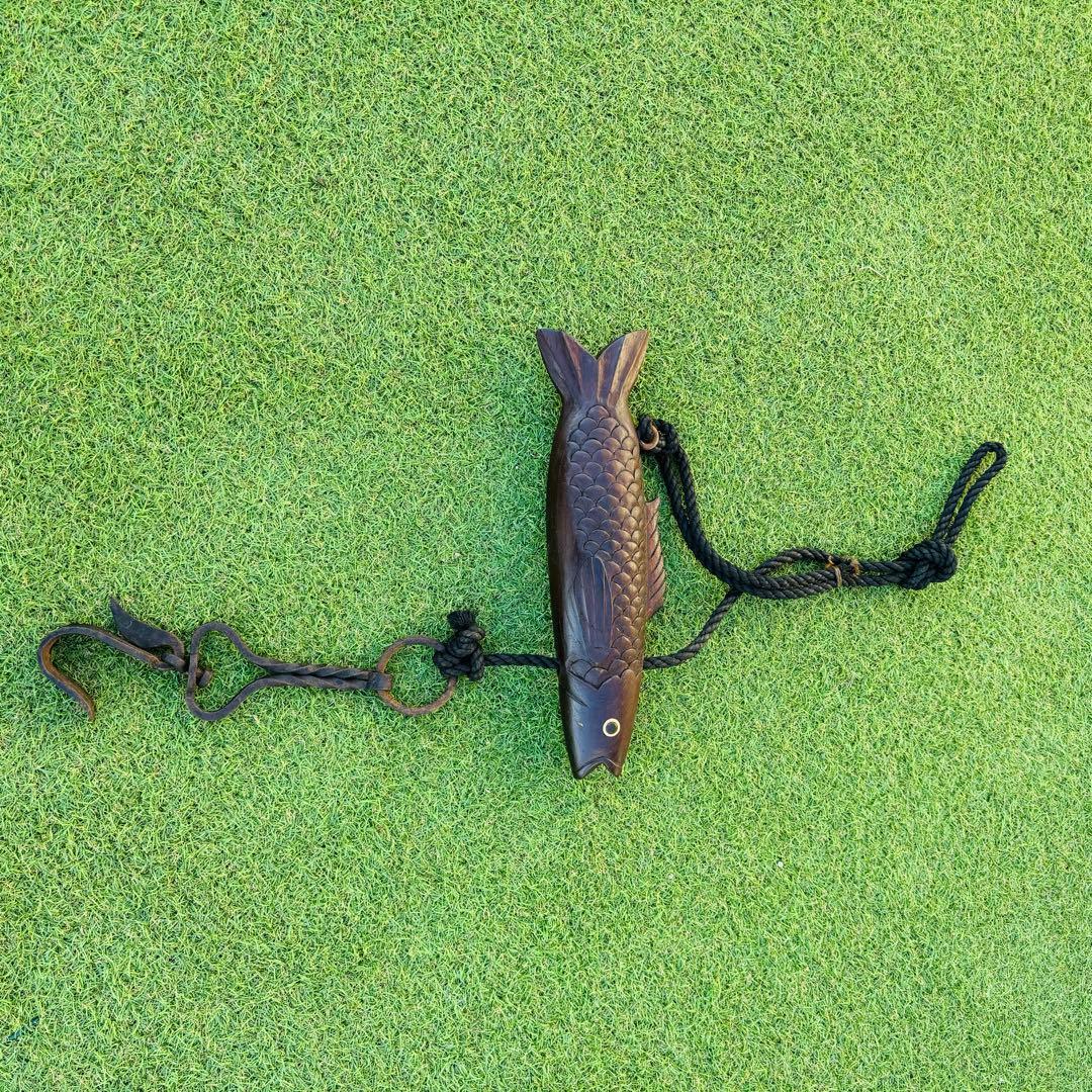 囲炉裏　自在鉤　分銅　囲炉裏小道具　天秤棒　堀如真 銅製 鯉型 風鎮　栓抜き