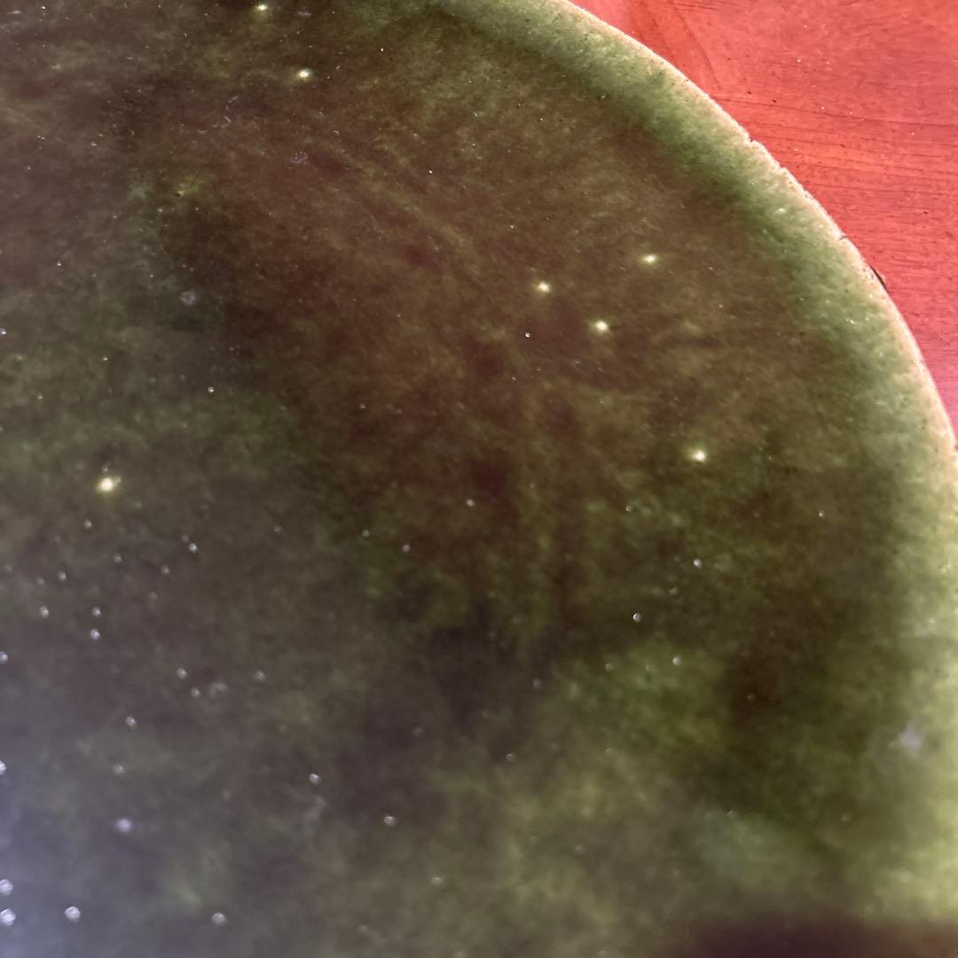 新品◆④織部焼　森脇　文直作　緑色の陶器製丸皿大皿35.5cm