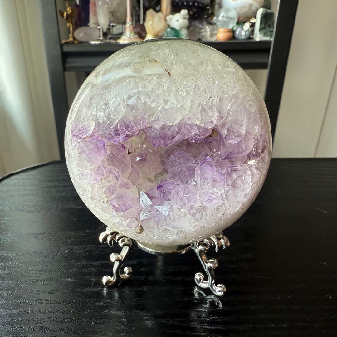 天然石アメジストの笑い口　置物　スフィアNO.011614