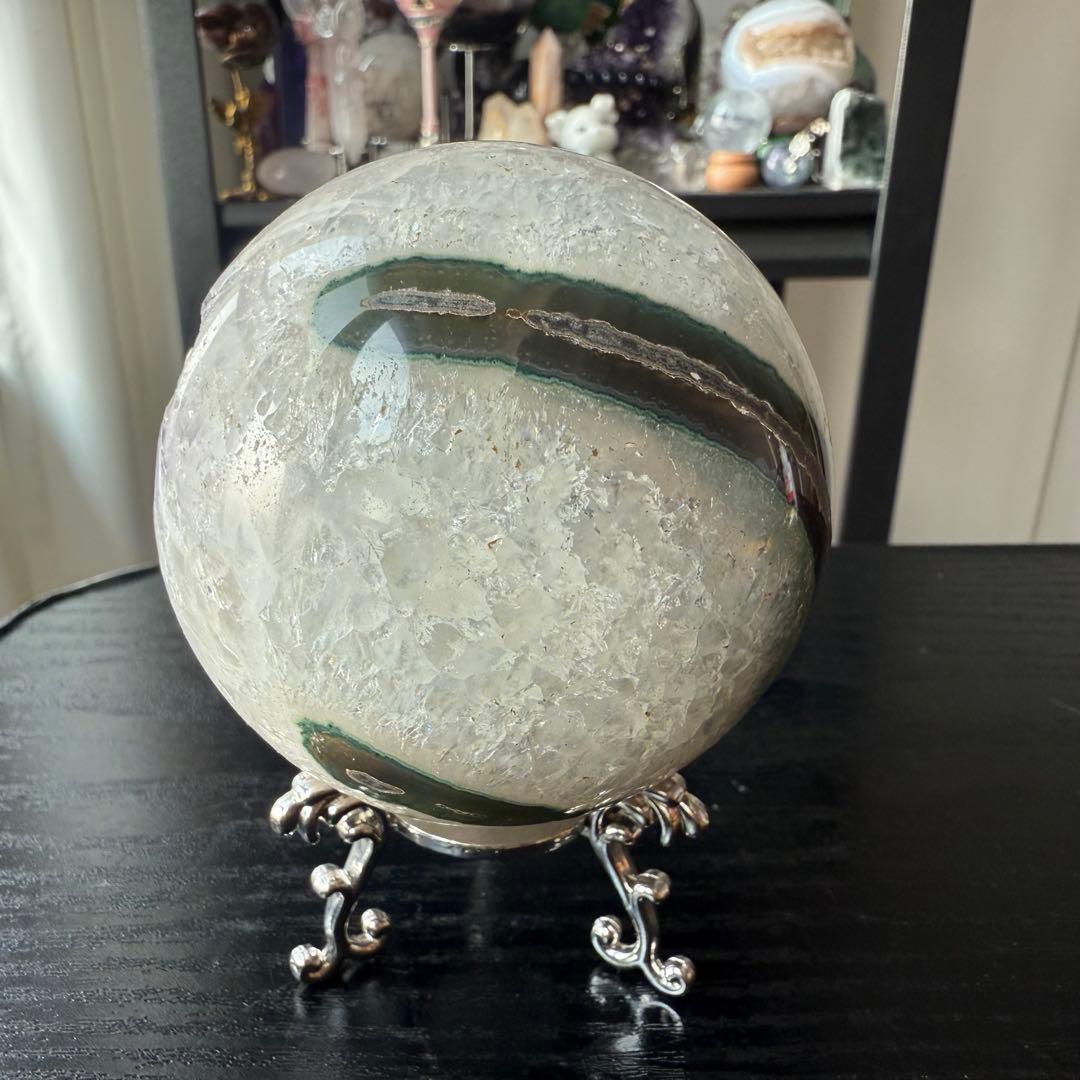 天然石アメジストの笑い口　置物　スフィアNO.011614