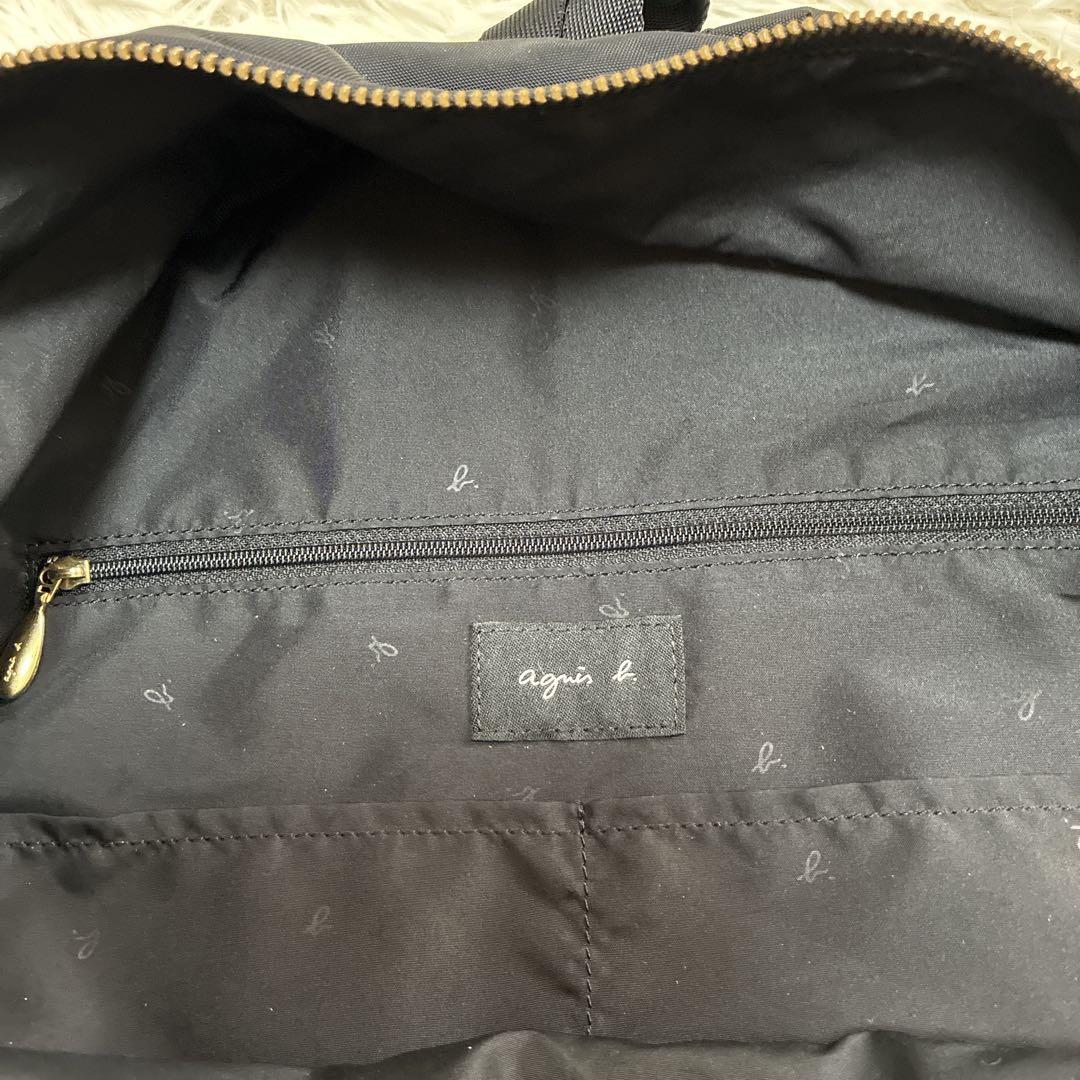 アニエスベー リュックサック A4大容量 ナイロン 黒 ロゴプレート ゴールド