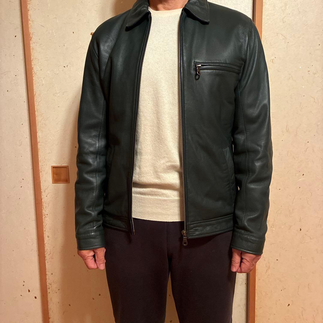お買い得！美品　ダークグリーン レザージャケット