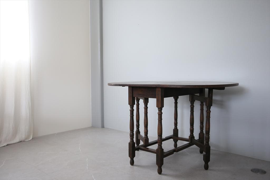 英国アンティーク木製ゲートレッグテーブル/ダイニング机バタフライ(87-40)