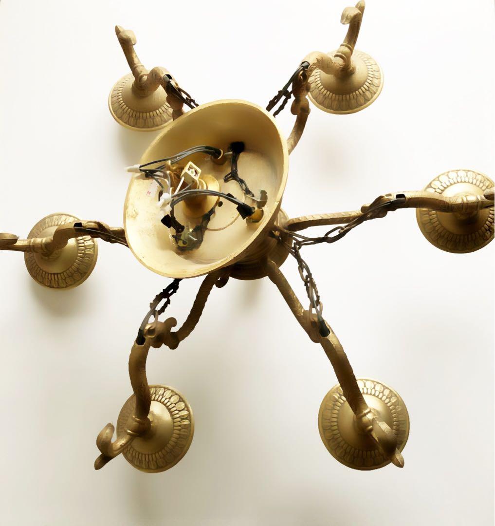 豪華アンティーク照明天井ライトランプシャンデリア６灯吊り下げゴールド