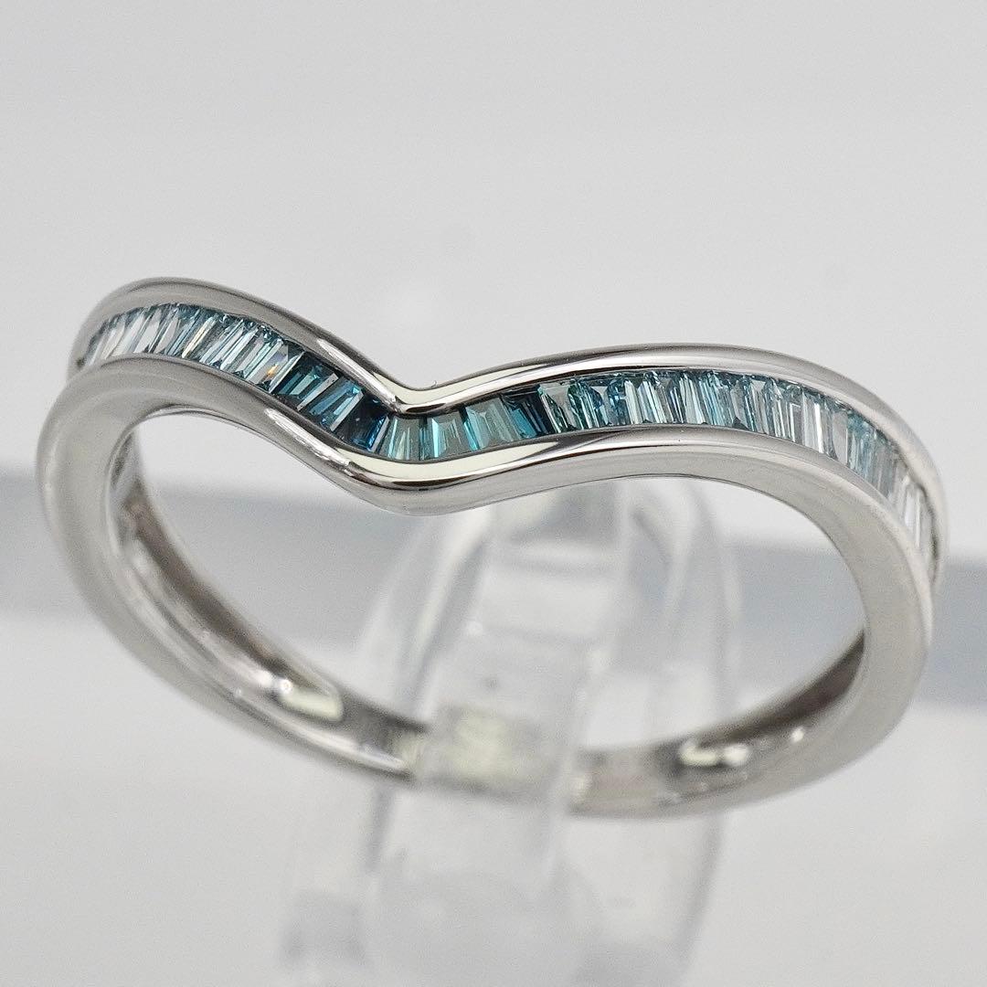 ダイヤ リング ブルー ダイヤモンド テーパー バゲット K18WG 指輪