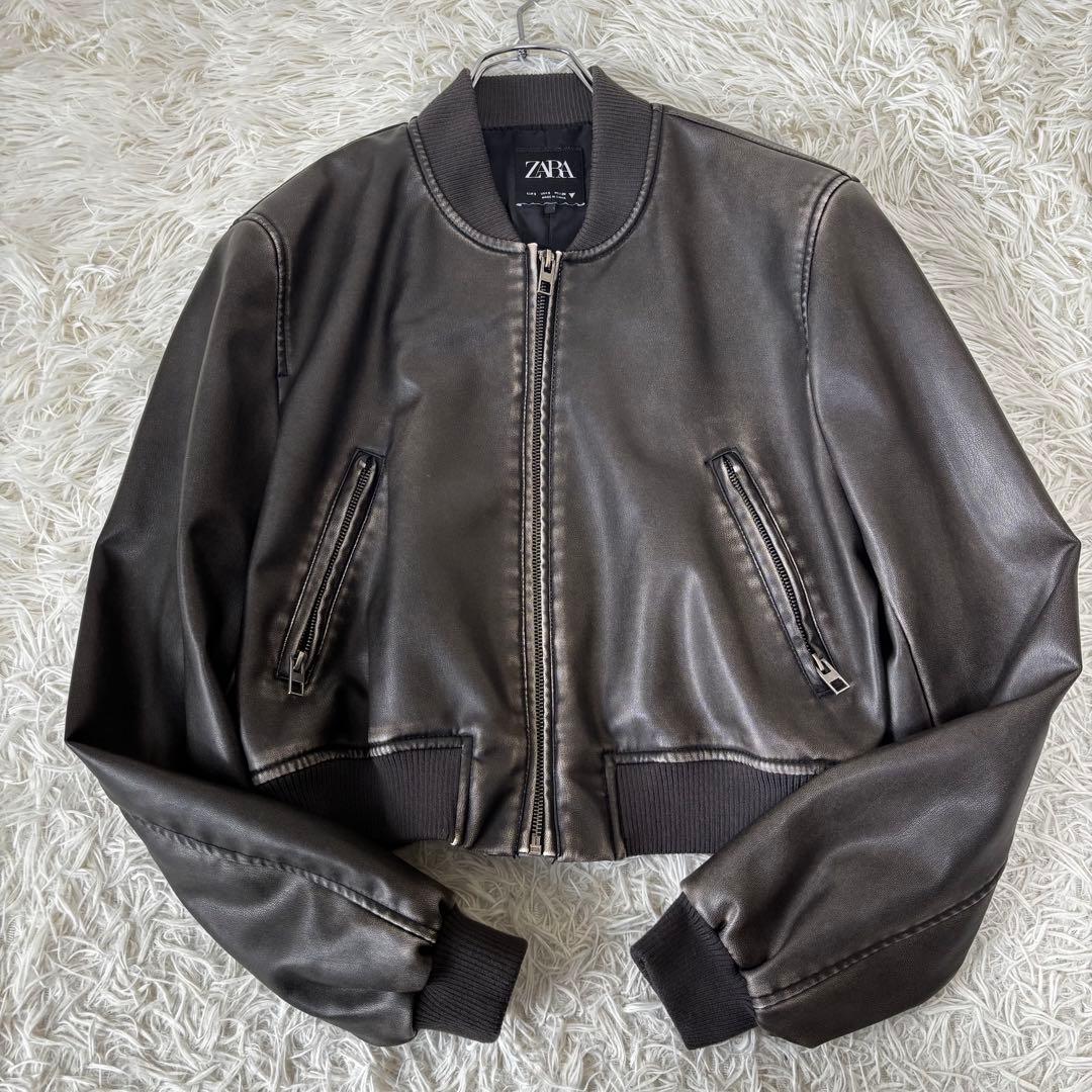 ZARA✨洗える　フェイクレザー　G1フライトジャケット ダメージ加工　短丈