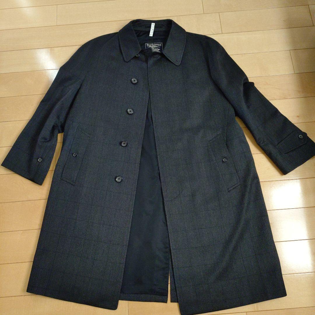 Burberry's　ダークグレー チェック ステンカラーコートWOOL100%