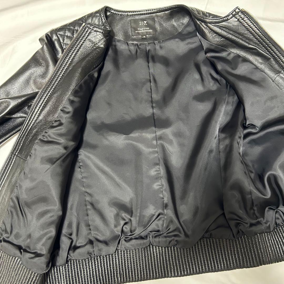 極美品 23区 羊革 レザージャケット シングル ラムレザー レディース 黒