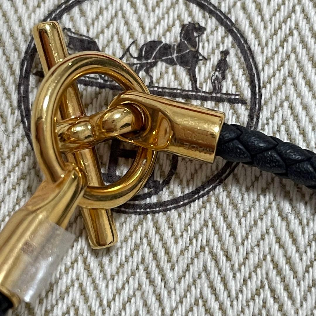 美品　HERMES グレナン ブレスレット ブラック×ゴールド　金具 レザー