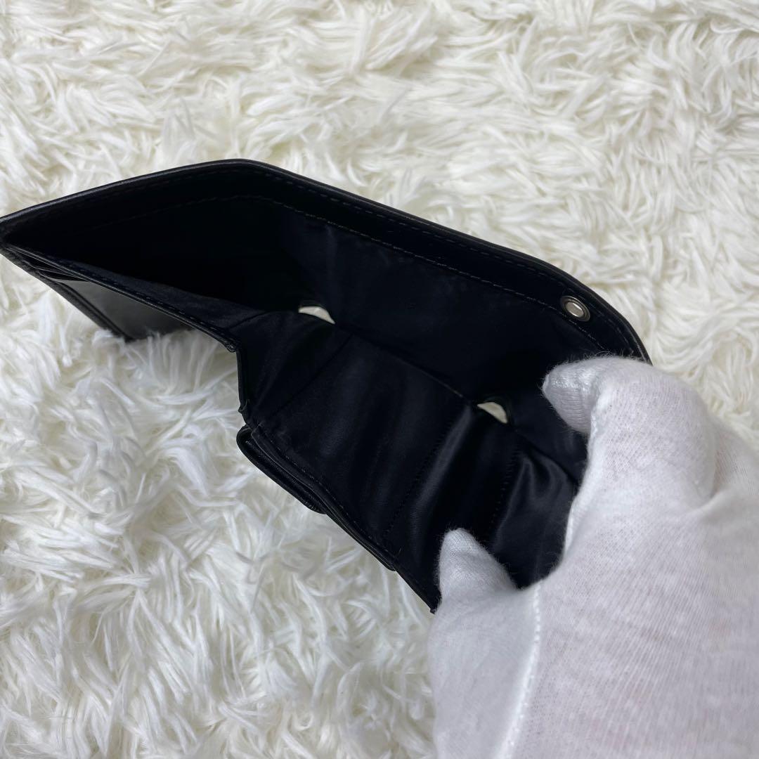 ヒステリックグラマー 三つ折り財布 ブラック スタッズ レザー ロゴ 革 黒