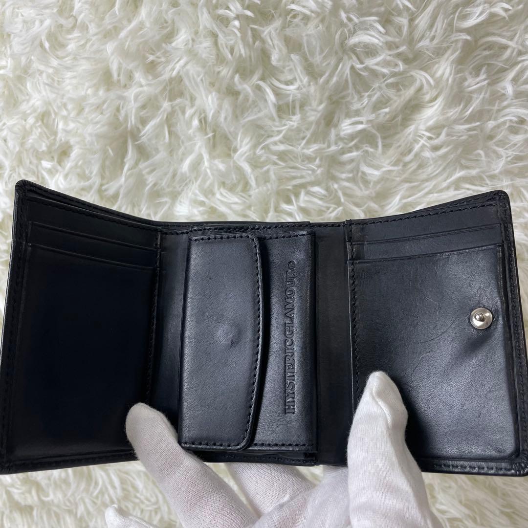 ヒステリックグラマー 三つ折り財布 ブラック スタッズ レザー ロゴ 革 黒