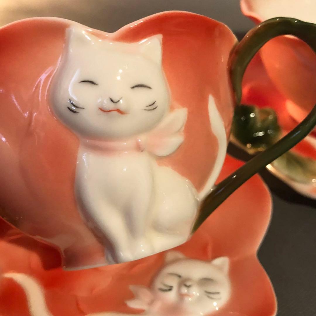 N278、華麗なる立体花 硬質磁器 急須コ—ヒ— 红茶 カップ&ソーサー セット