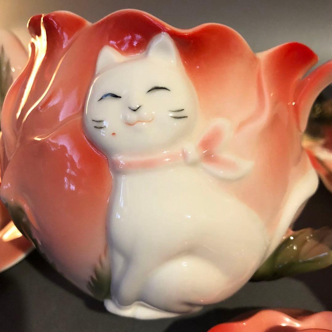 N278、華麗なる立体花 硬質磁器 急須コ—ヒ— 红茶 カップ&ソーサー セット