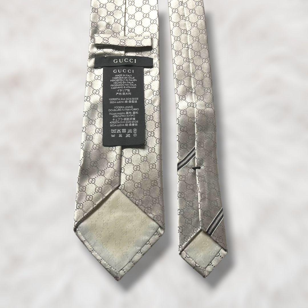 【極美品✨】グッチ GG柄 インターロッキング柄 シルバー ジャガード ネクタイ