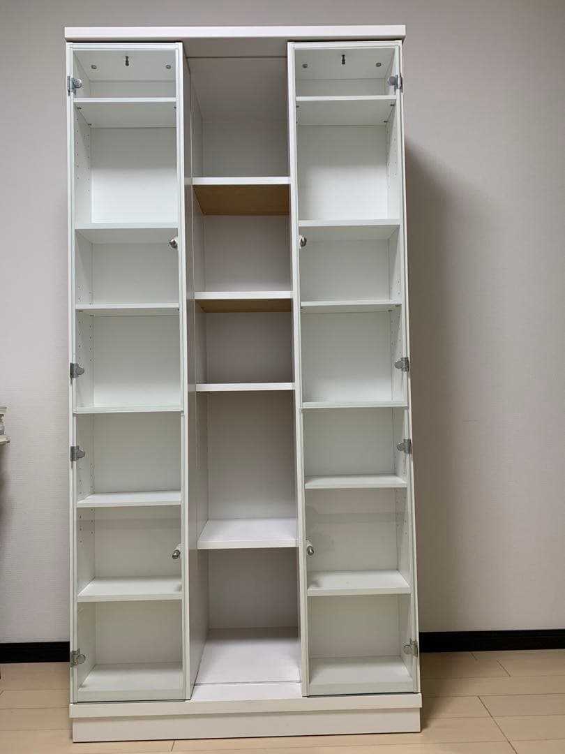 ホワイトガラス扉付き本棚