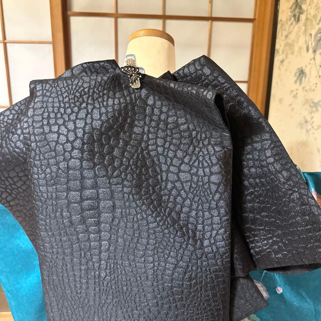 銀通し辻が花×黒シルバーレースMODE♡正絹振袖フルセット 成人式