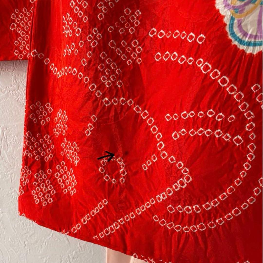 七五三3歳　お着物　赤　正絹　ヴィンテージ