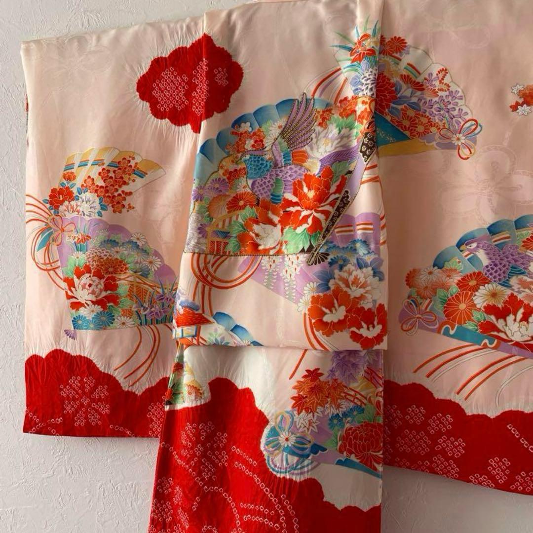 七五三3歳　お着物　赤　正絹　ヴィンテージ
