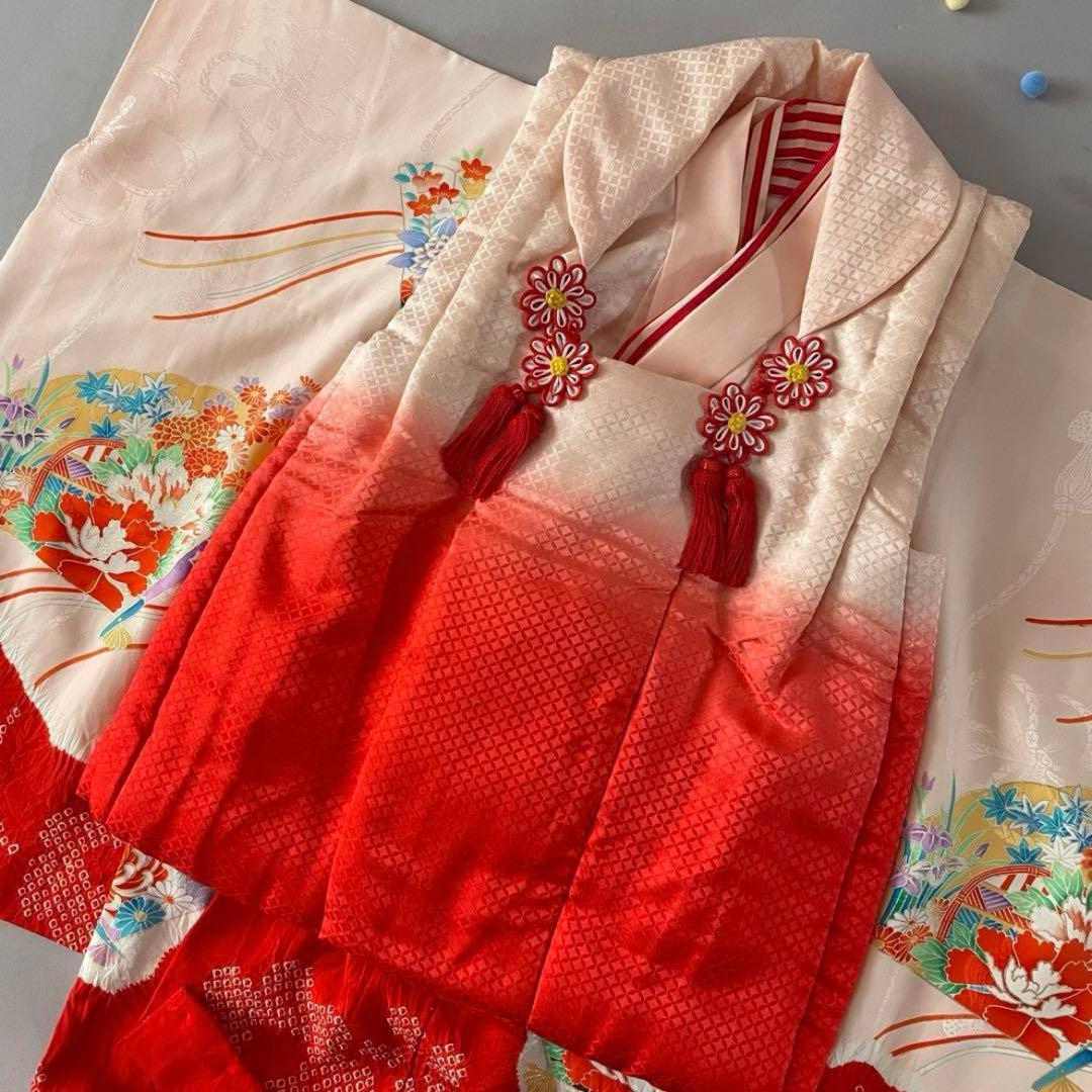 七五三3歳　お着物　赤　正絹　ヴィンテージ