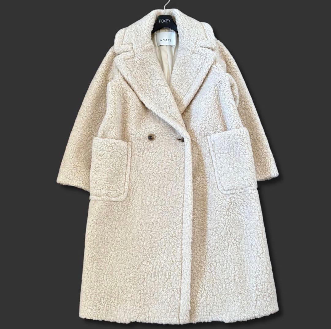 アナイ テディベアコート カーリーウールロングコクーンコート