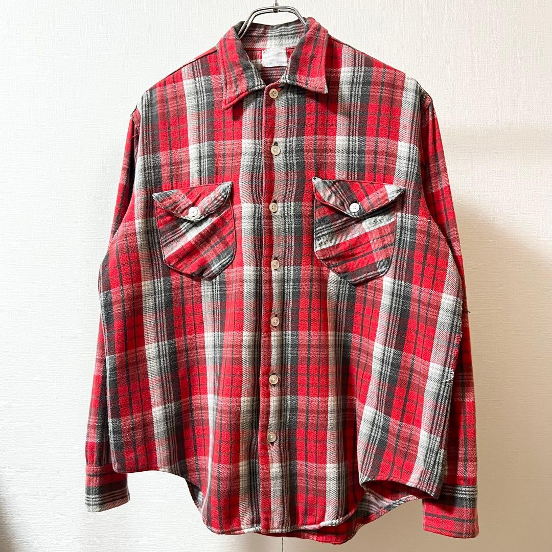 60s OSHKOSH ヘビーフランネルネルシャツ ネルシャツ 好配色